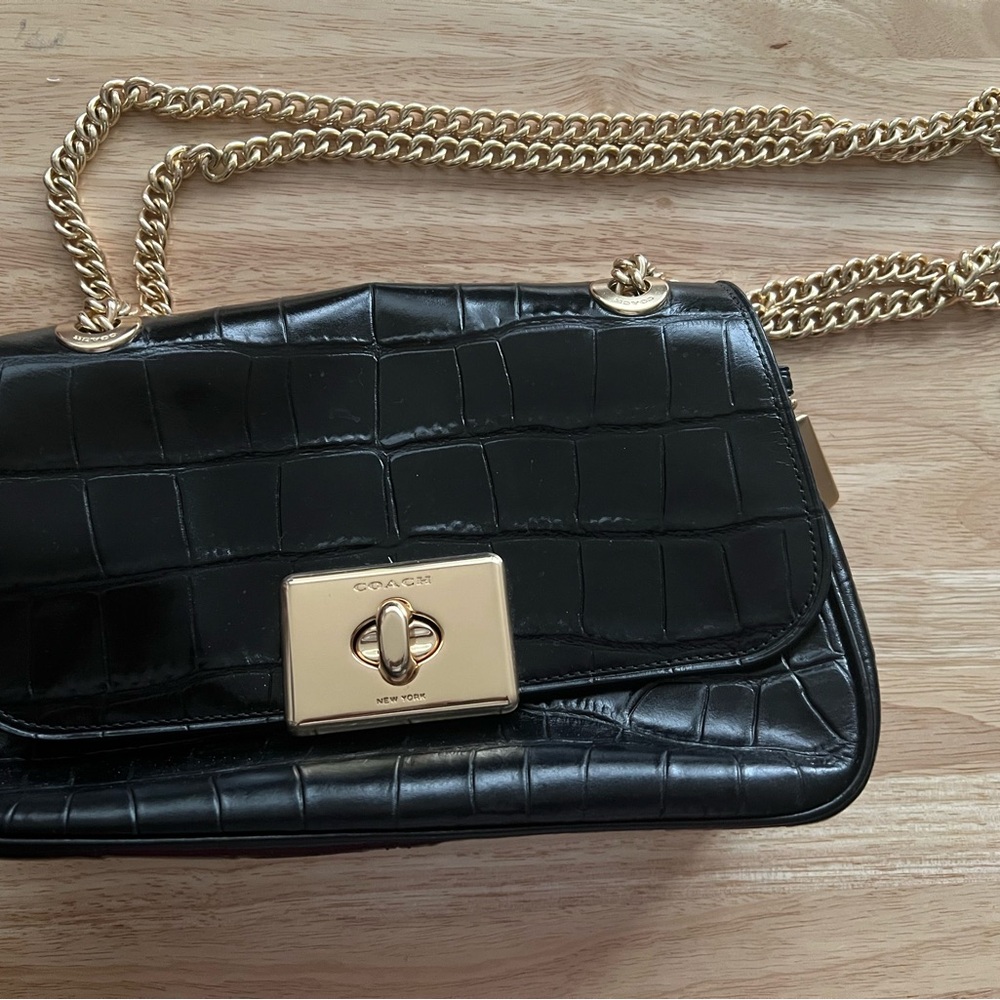Coach Black and Gold Quilted Leather Shoulder Bag